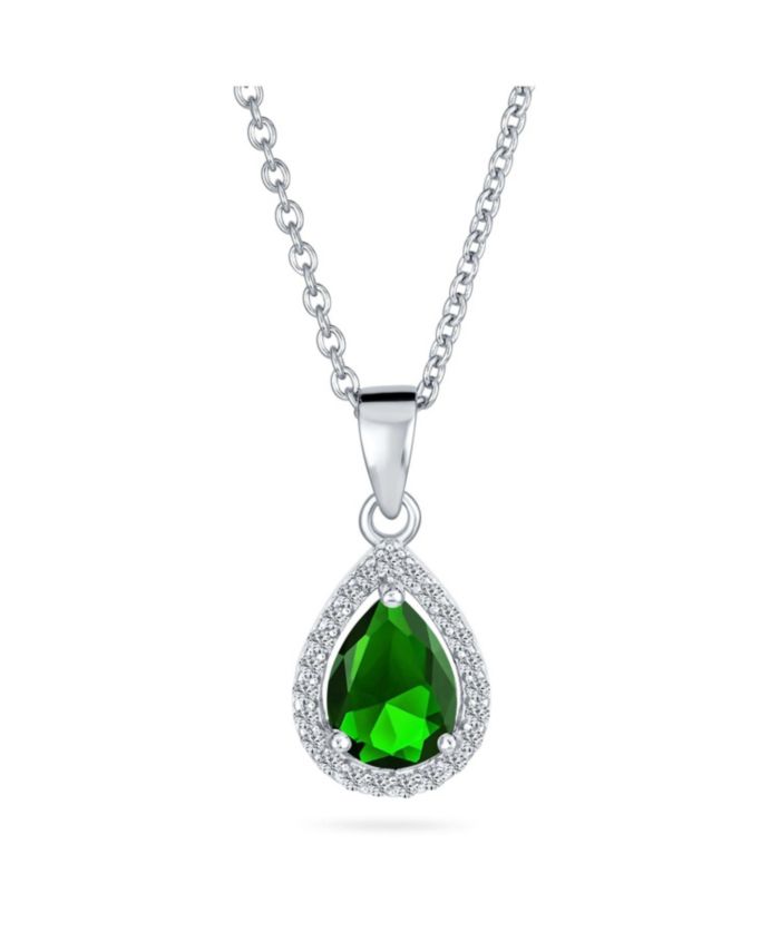 Bling Jewelry 5CT Solitaire Teardrop Halo Clear CZ Pendant Necklace
