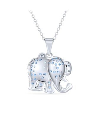 Aqua Blue Grey Pave CZ Good Luck Elephant Pendant Necklace Sterling Silver With Chain