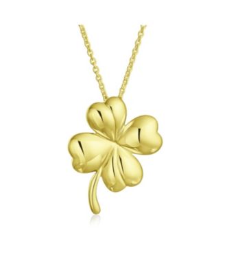 Good Luck Fortune Irish Shamrock Shape Lucky Charm Four Leaf Clover Pendant Necklace Sterling Silver