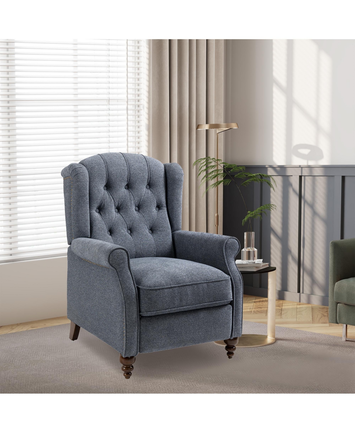 Boyel Living in. Elegant Nailhead Tufted Recliner, Push Back Accent Chair with Rubber Wooden Legs