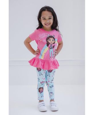 Girls Dreamworks Pandy Paws Box Cakey Cat Peplum T-Shirt and Leggings Outfit Set