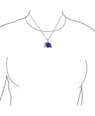 Bali Style Tribal Longevity Blue Natural Lapis Lazuli Indian Elephant Pendant Necklace Oxidized Sterling Silver