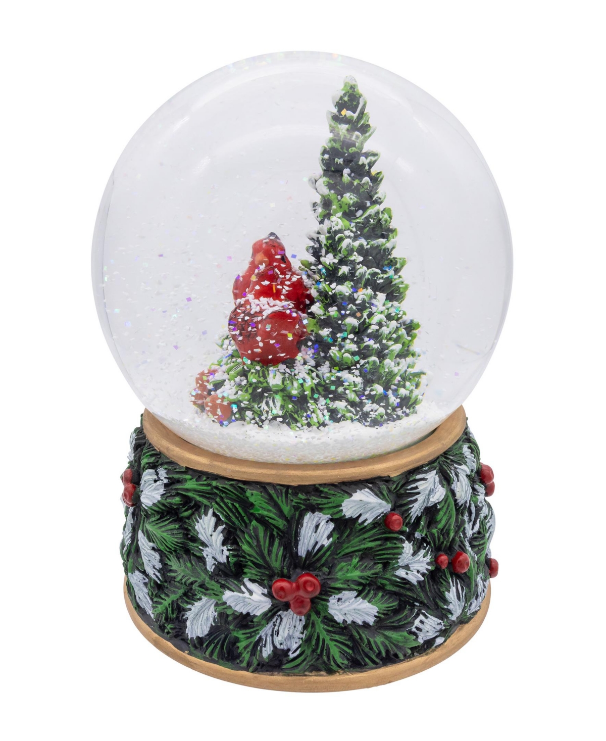 Kurt Adler 100mm Musical Wind-Up Christmas Tree with Cardinals Water Globe