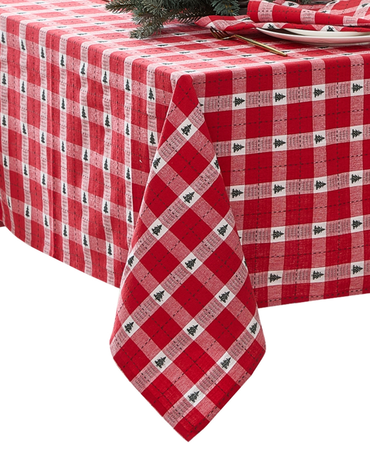 Elrene Sherwood Tree Dobby Cotton Rectangle Tablecloth, 84"x 60" In Red