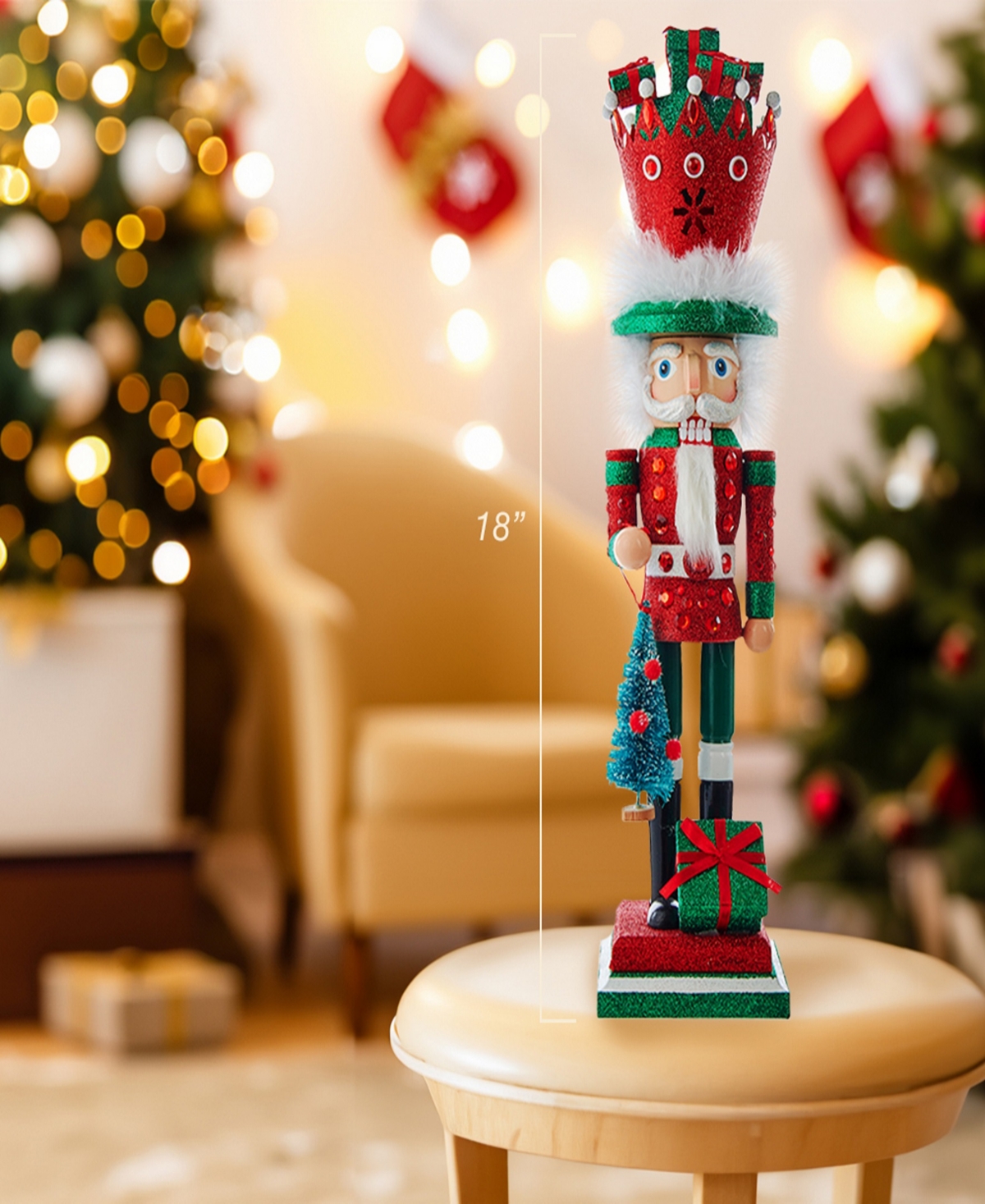 Kurt Adler 18-inch Hollywood Nutcrackers With Presents Crown In Red
