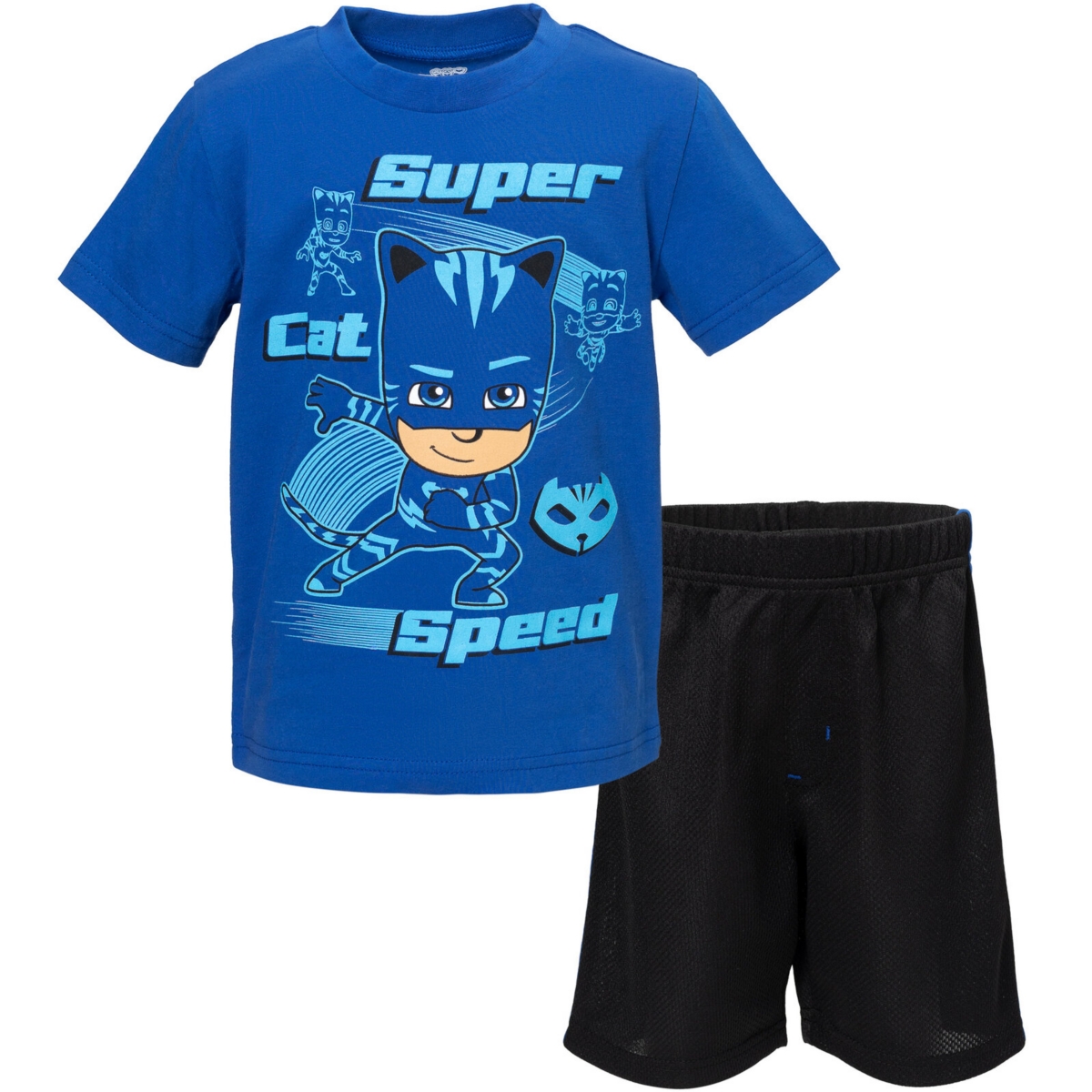 Pj Masks Boys Gekko Owlette Catboy T-Shirt and Mesh Shorts Outfit Set to -blue