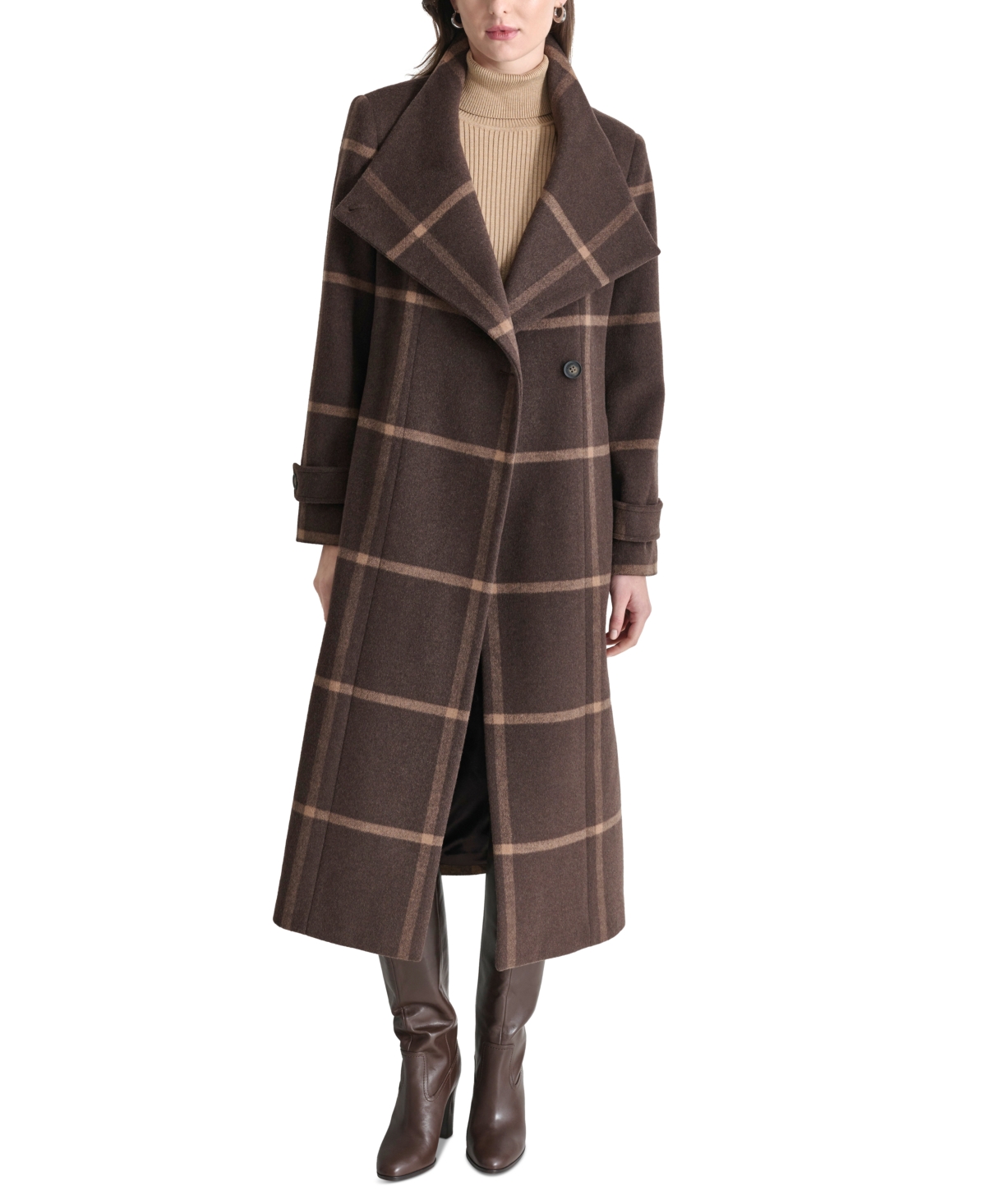DKNY WOMEN'S BELTED WING-COLLAR MAXI COAT 