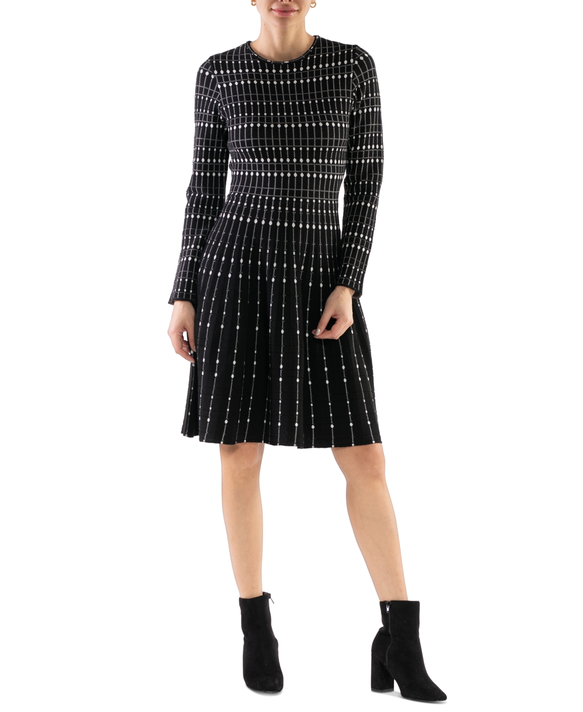 Women's Geo-Print Pleated-Skirt Dress - Black/White