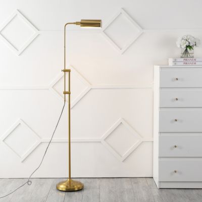 Zinnia 63" Industrial Minimalist Height-Adjustable Iron Pharmacy LED Floor Lamp, Brass Gold