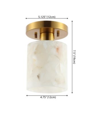 Jules 5.13" 1-Light Modern Contemporary Alabaster/Iron Cylinder LED Semi Flush Mount, White Marbling/Brass Gold