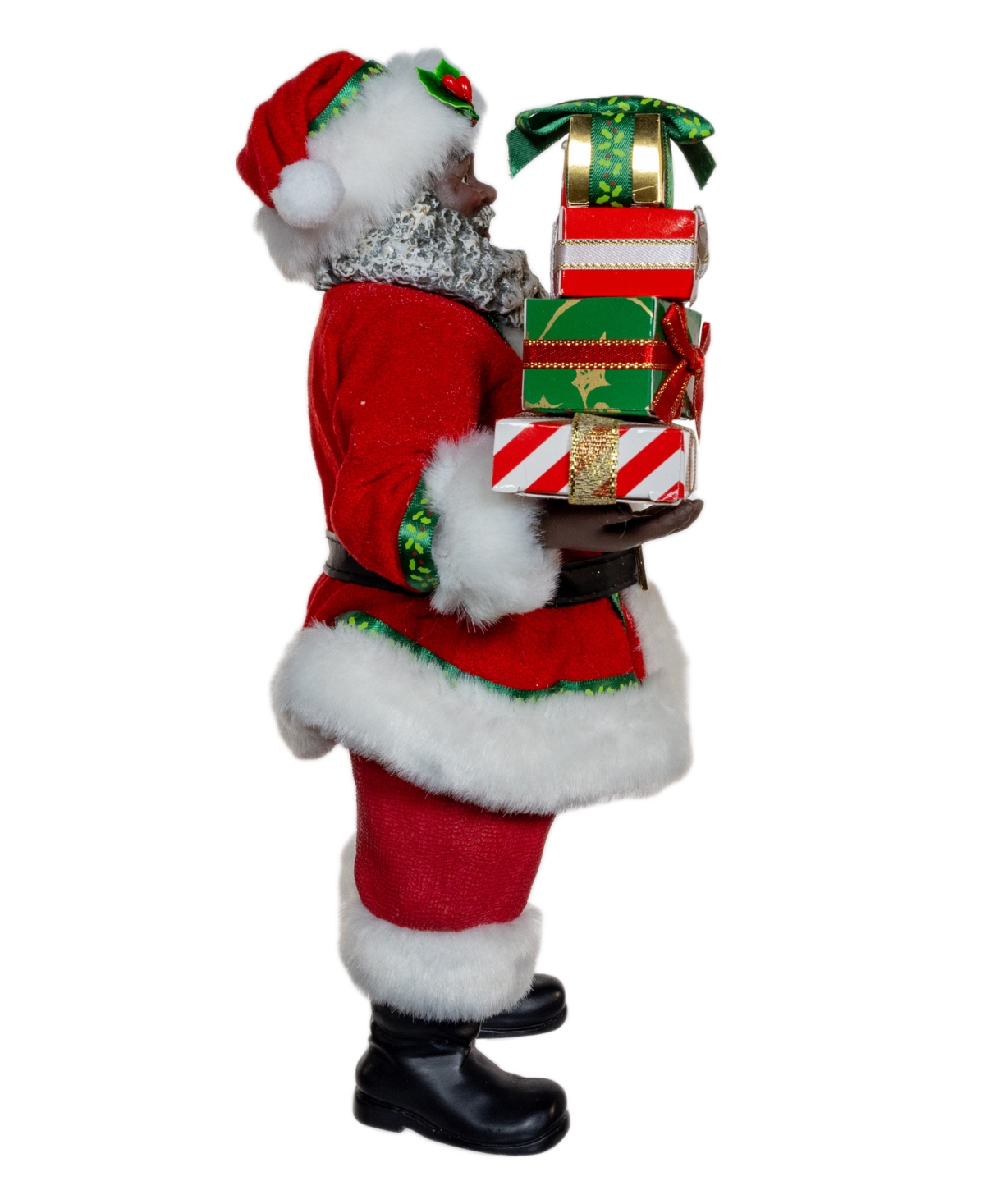 Kurt Adler 10.5-Inch Fabriche African American Santa with Gifts