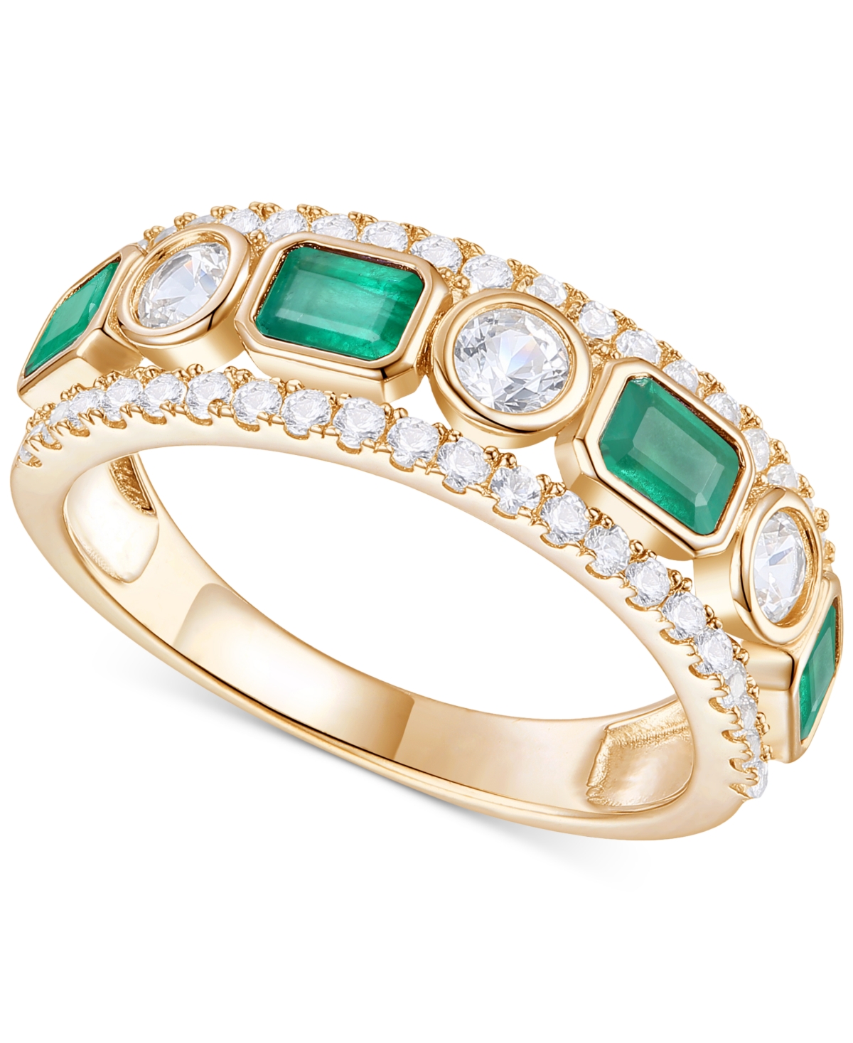 Macy's Emerald (3/4 Ct. T.w.) & Diamond (3/4 Ct. T.w.) Band In 14k Gold (also In Ruby & Sapphire) In Emerald