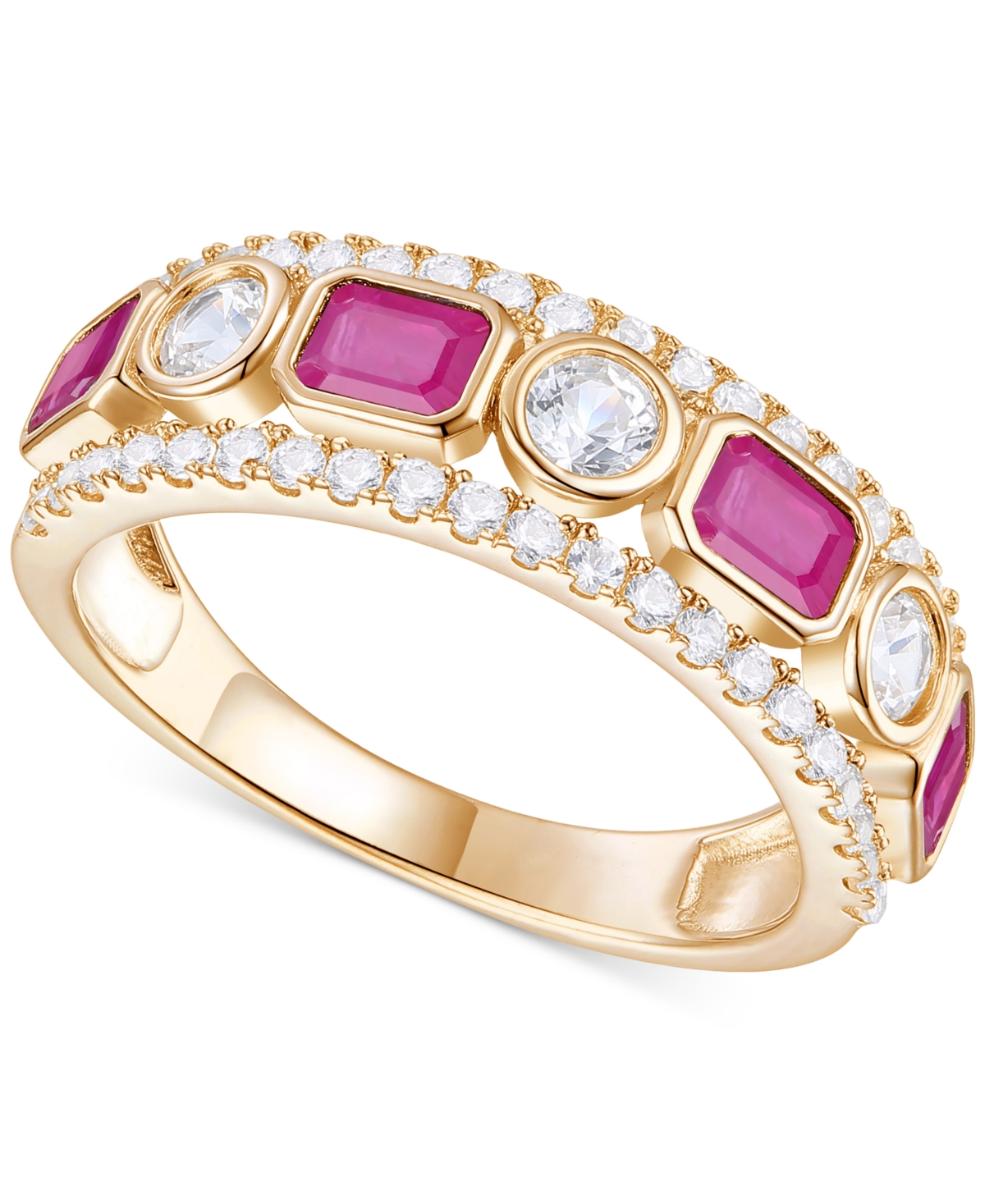 Macy's Emerald (3/4 Ct. T.w.) & Diamond (3/4 Ct. T.w.) Band In 14k Gold (also In Ruby & Sapphire) In Ruby
