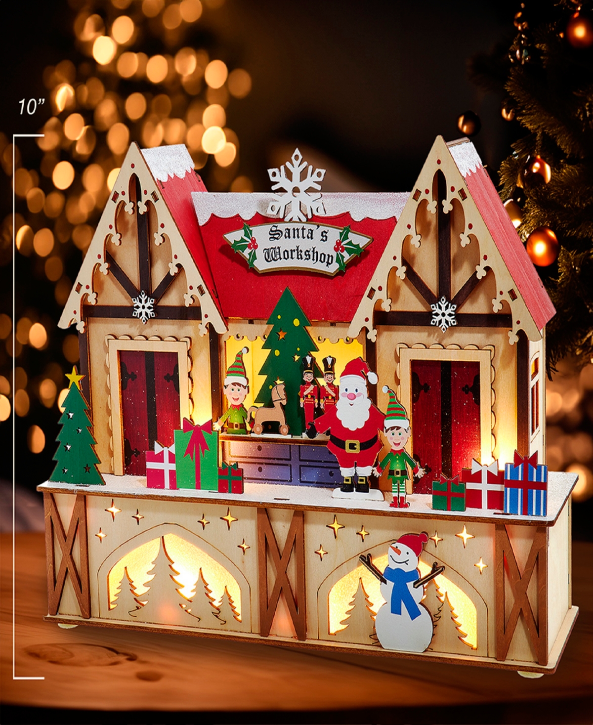 Kurt Adler 10-Inch Battery-Operated Wooden Led Lighted Santa's Workshop