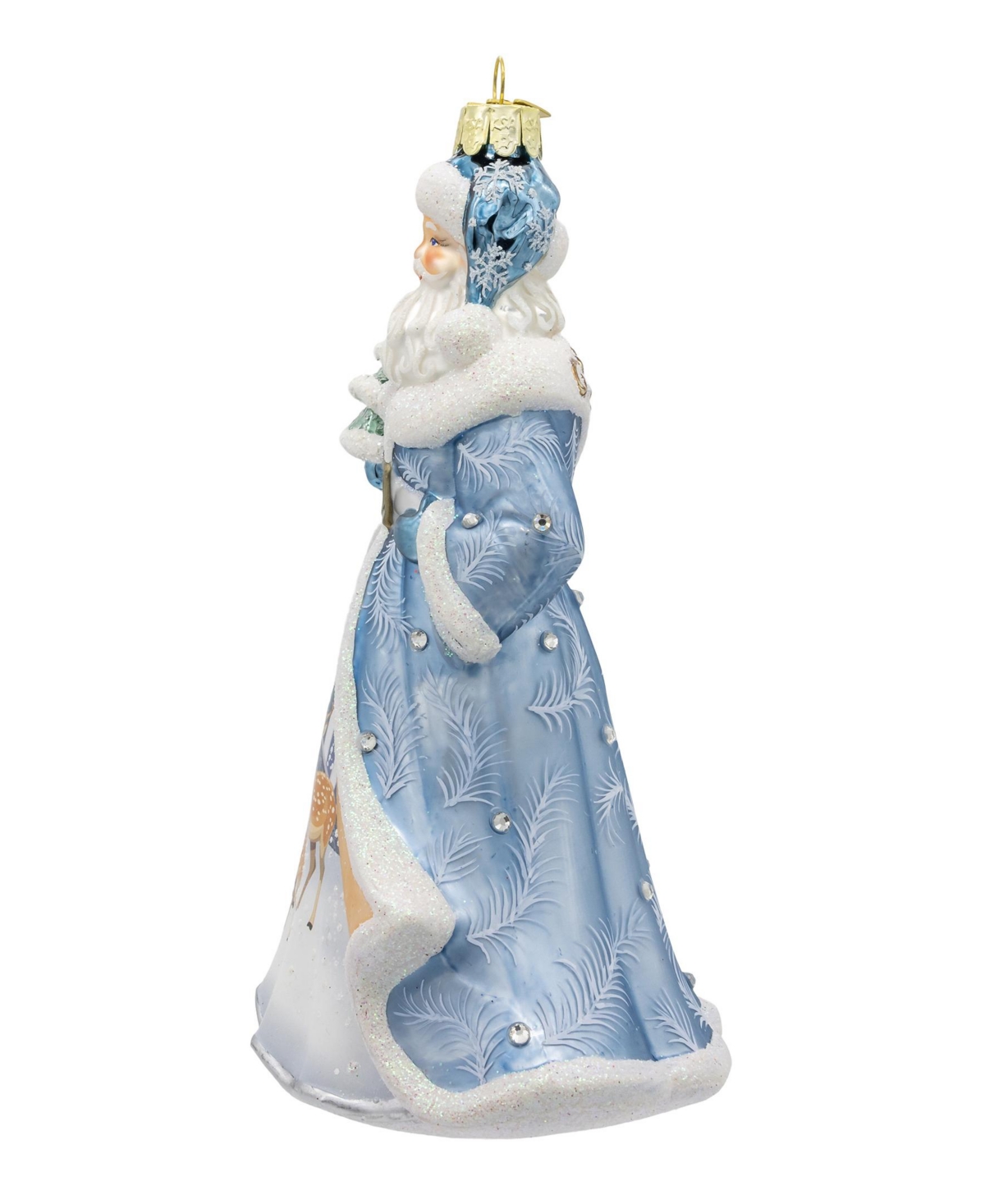 Kurt Adler Santa With Tree And Scene Ornament, 7 Inches In Blue