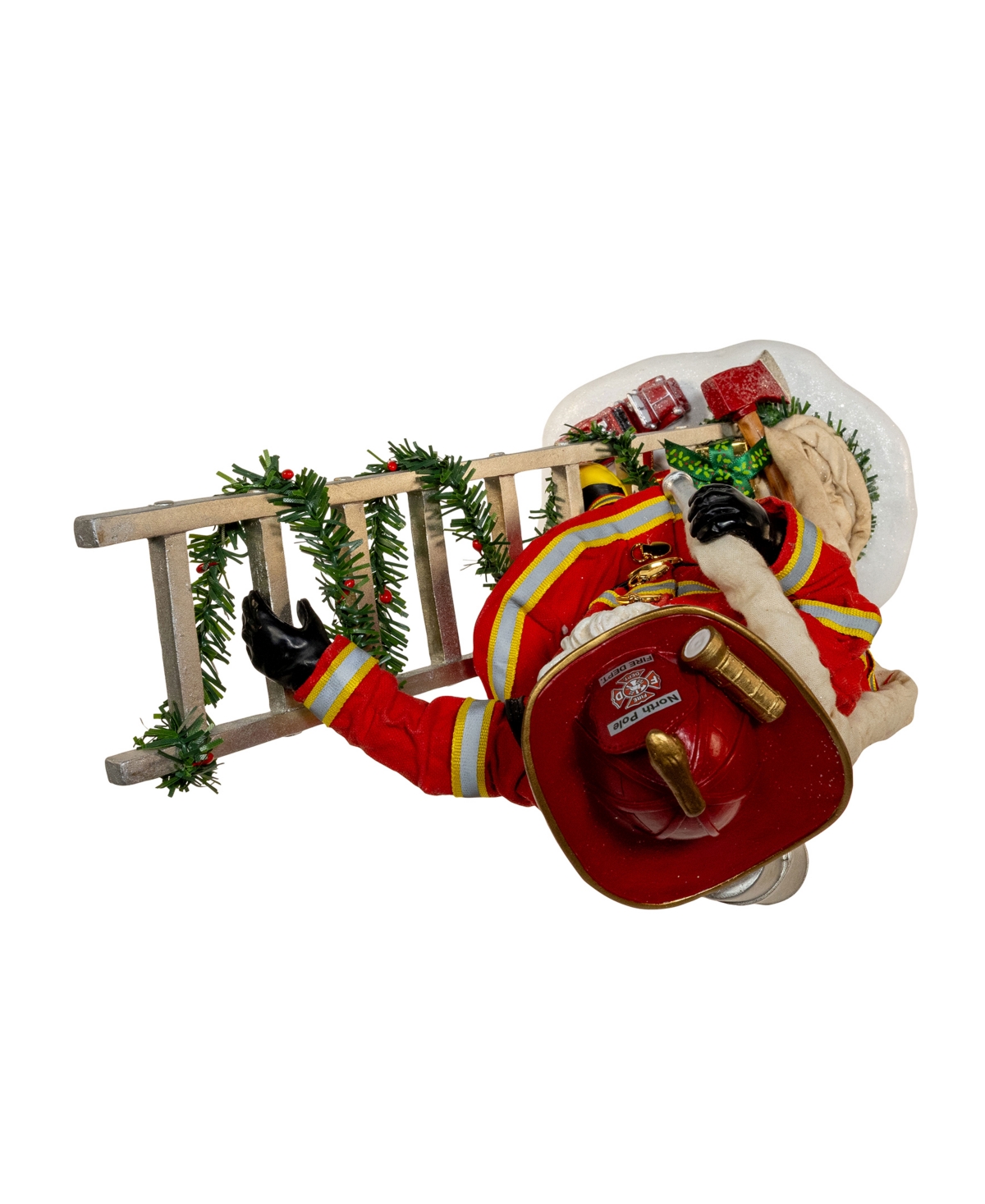 Kurt Adler 11.5-inch Fabriche Fireman Santa On Ladder In Red