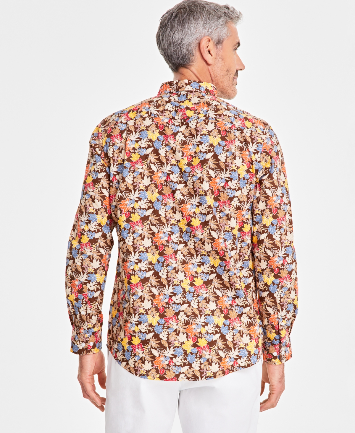 Club Room Men's Autumn Leaf Poplin Long-Sleeve Button-Down Shirt, Created for Macy's