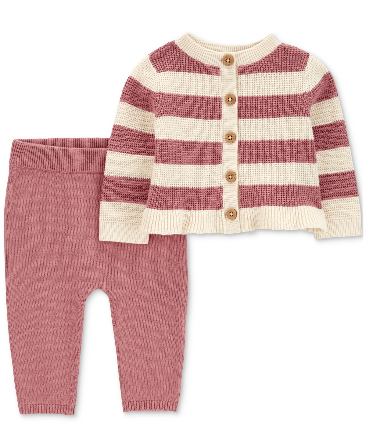 Shop Carter's Baby Girls Striped Cardigan & Joggers In Pink,ivory