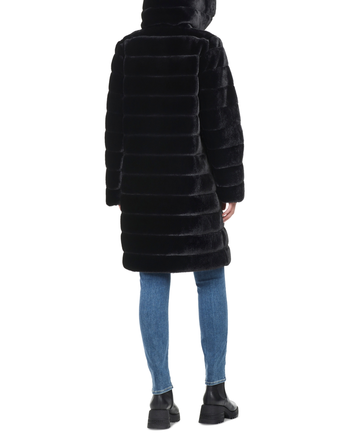 Jones New York Women's Grooved Faux-Fur Hooded Coat