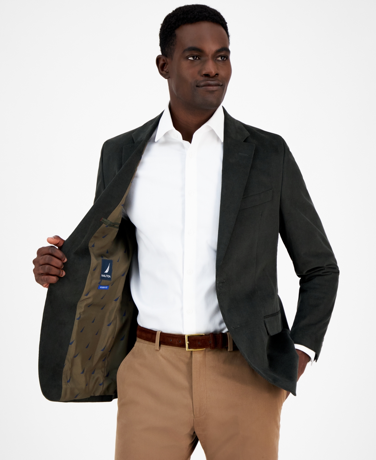 Nautica Men's Modern-Fit Solid Stretch Corduroy Elbow Patch Sport Coat