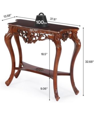 Antique Console Table, 38 Inch Victorian Half Moon Sofa Table with Hollow Floral Apron and Cabriole Legs for Entryway, Hallway, Living Room