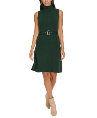 Jessica Howard - Petite Belted Turtleneck Sweater Dress