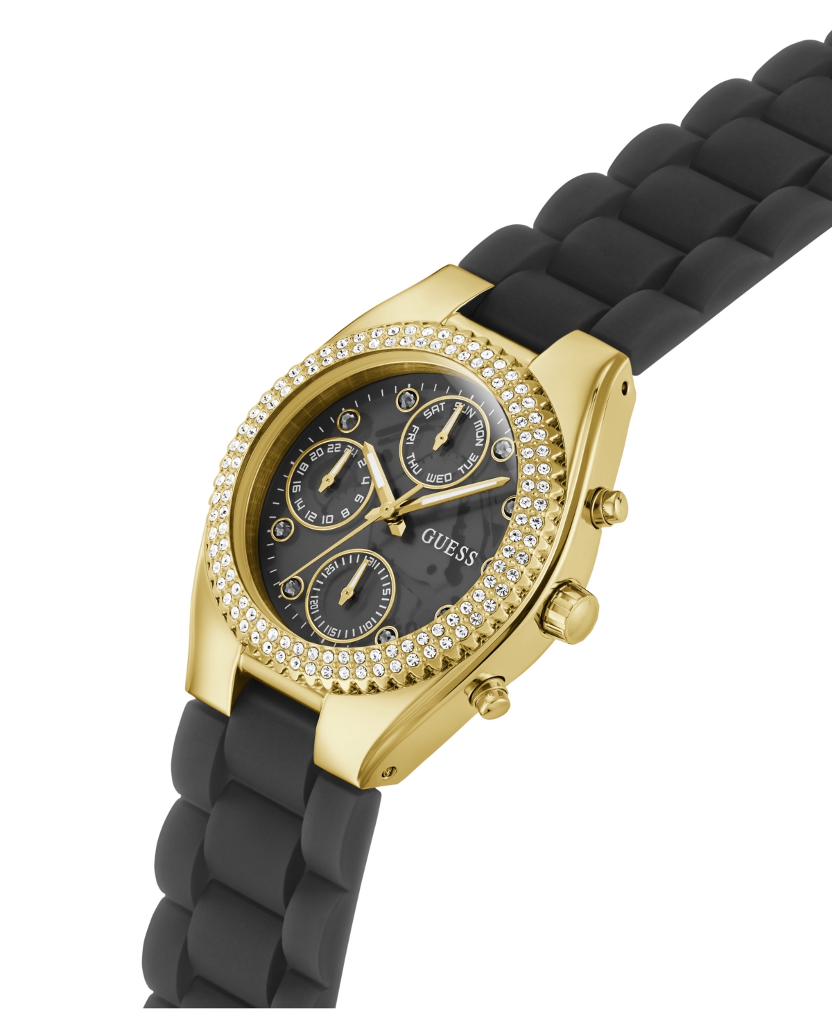 Guess Women's Multi-function Black Silicone Watch 37mm In Black