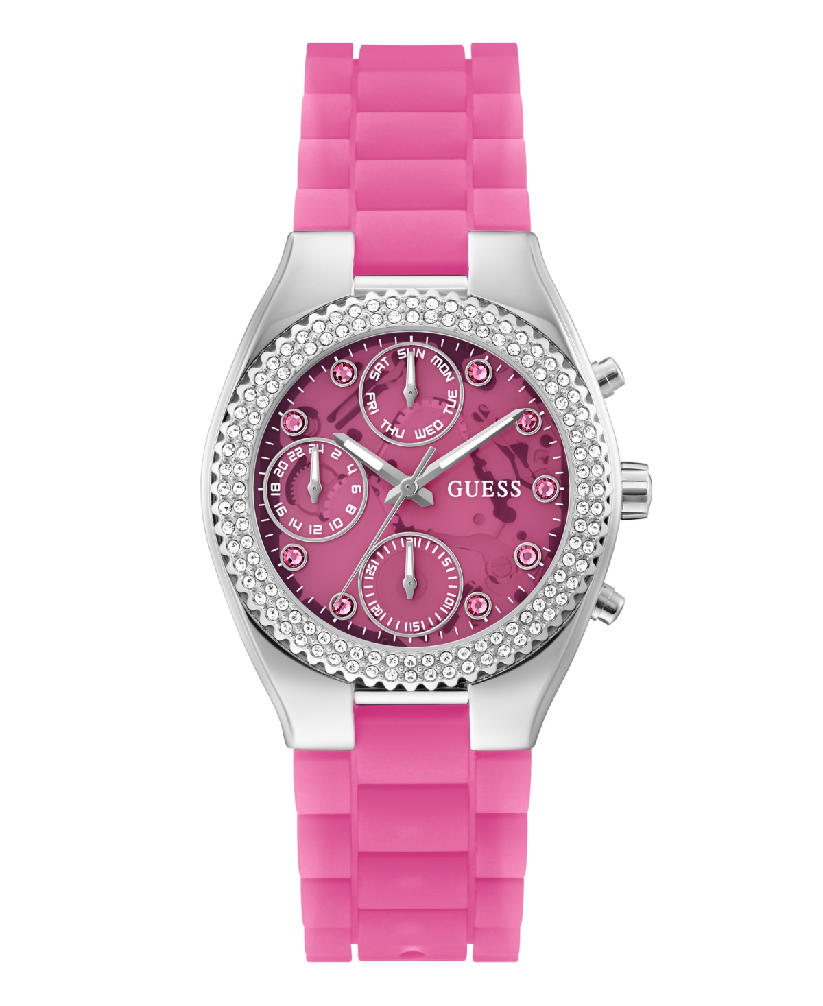 Guess Women's Multi-function Pink Silicone Watch 37mm In Pink