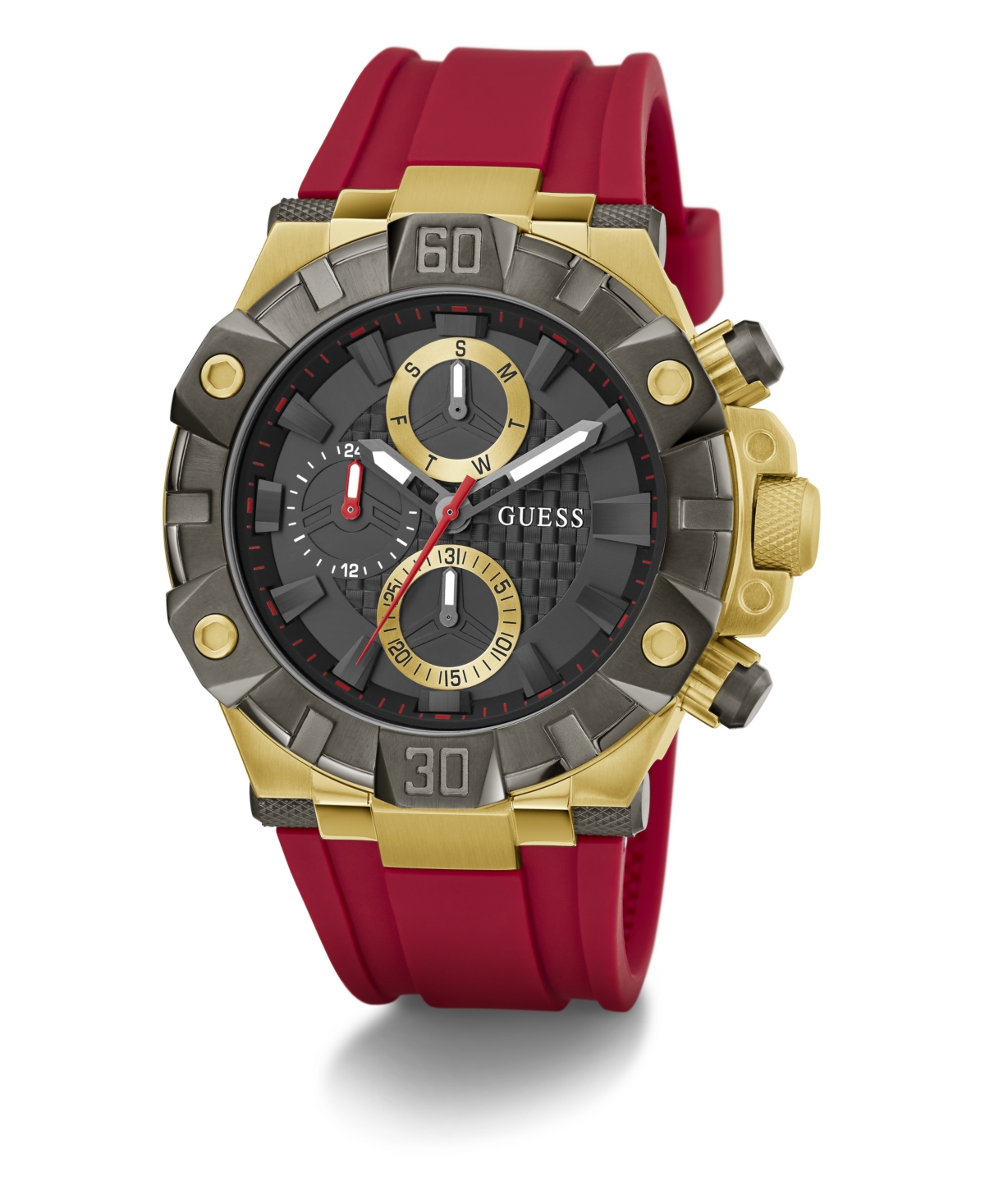Guess Men's Multi-function Red Silicone Watch 46mm In Red