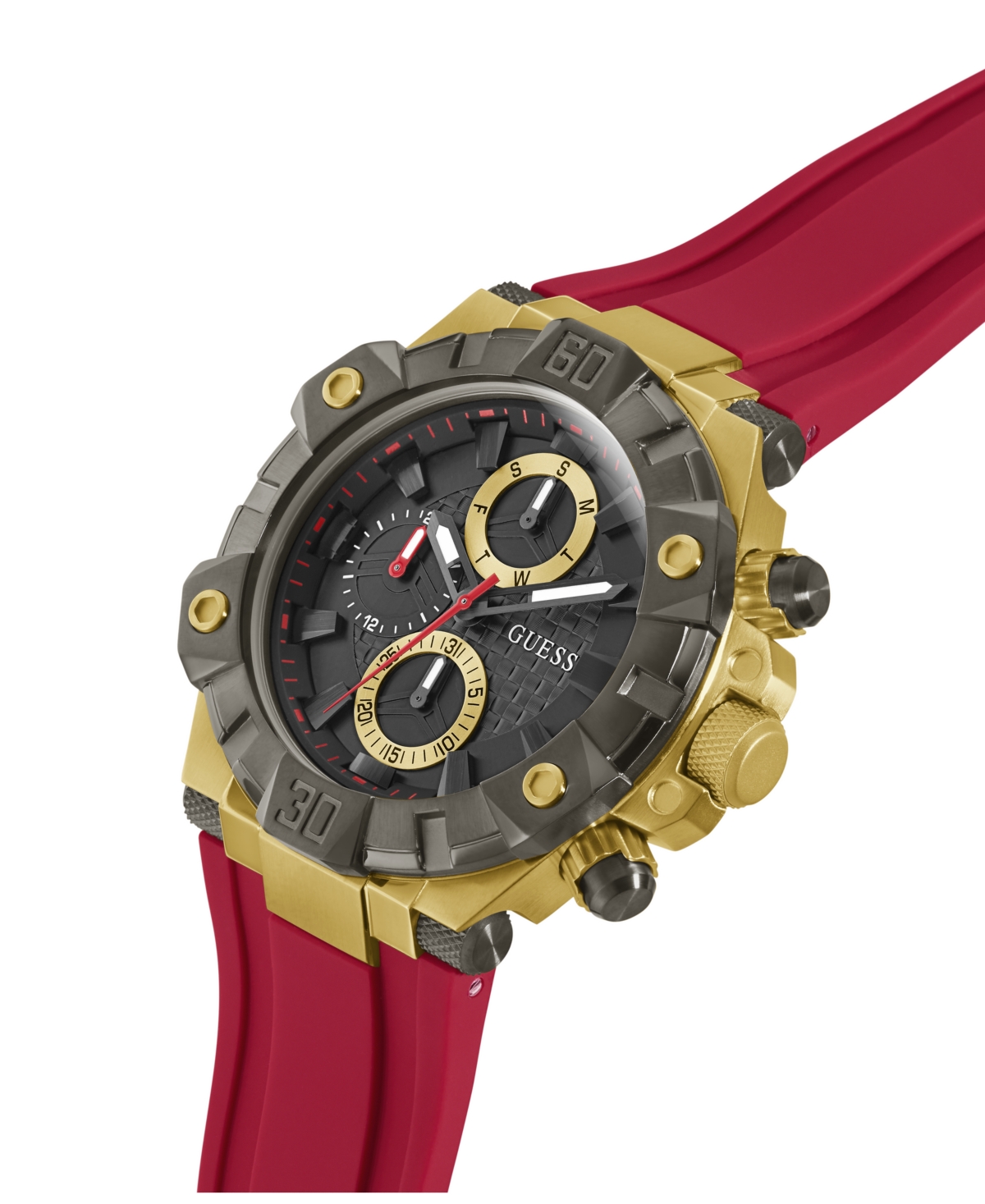 Guess Men's Multi-function Red Silicone Watch 46mm In Red