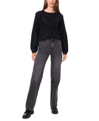 Women's Cozy Crewneck Sequined Raglan-Sleeve Sweater