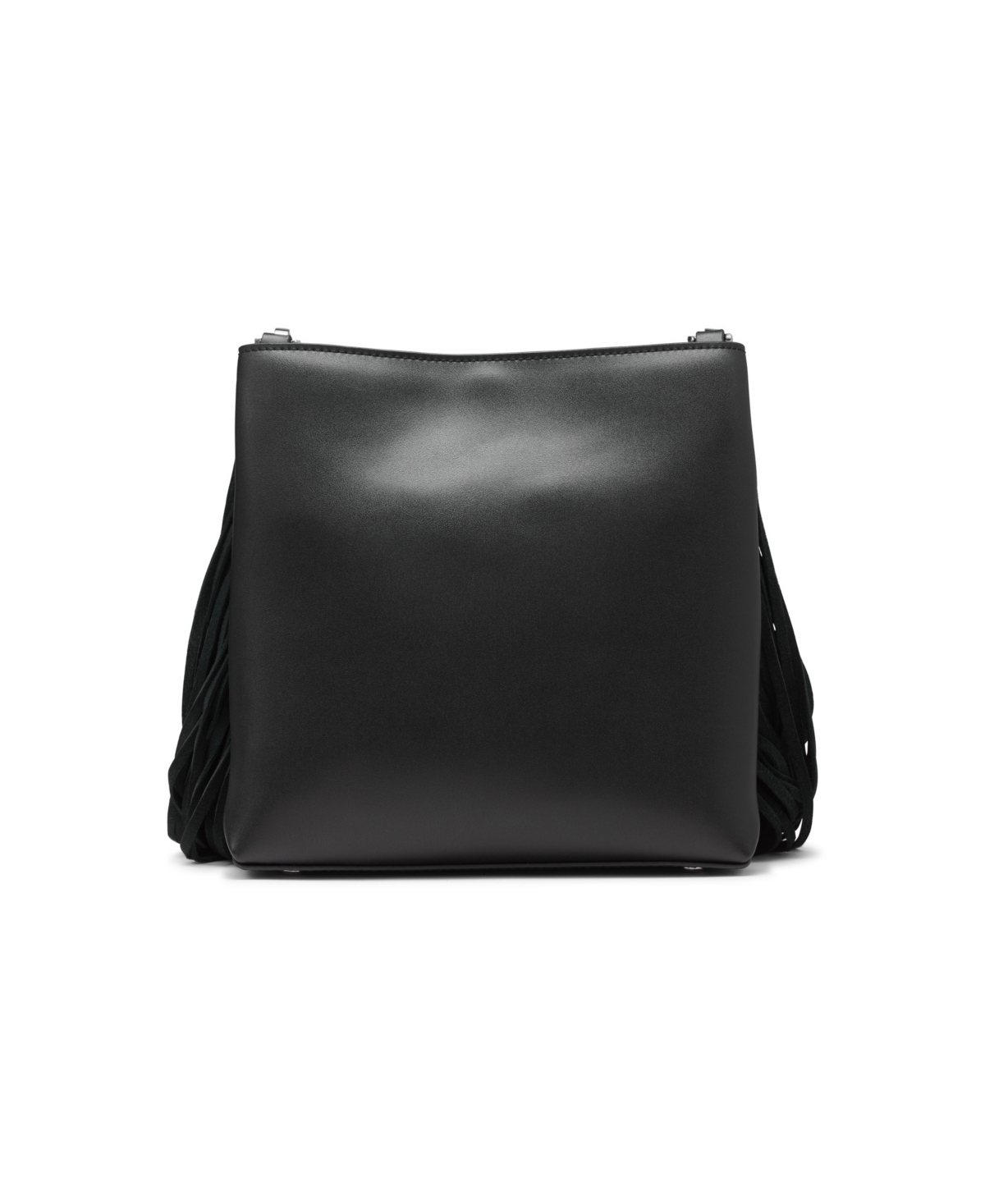 Calvin Klein Soma Adjustable Fringe Crossbody In Black,silver