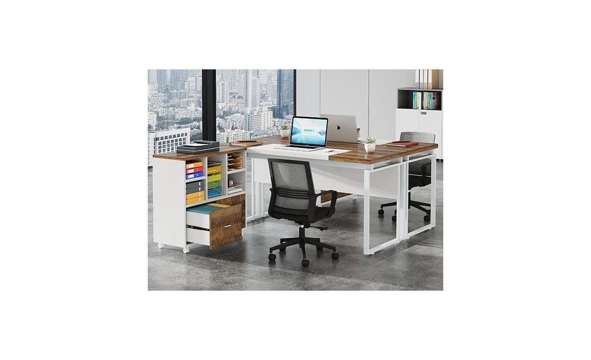 Tribesigns 2-Drawer Wood File Cabinet, Mobile Lateral Filing Cabinet for Letter - Oak karo  white
