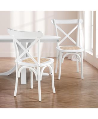 Cassis Classic Traditional X-Back Wood Rattan Dining Chair, Gray/Natural (Set of 2)