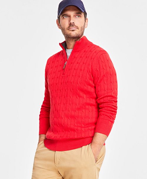 alfani Club Room Men's Cable Knit Quarter-Zip Cotton Sweater Created for Macy's Men's Fashion & Accessories