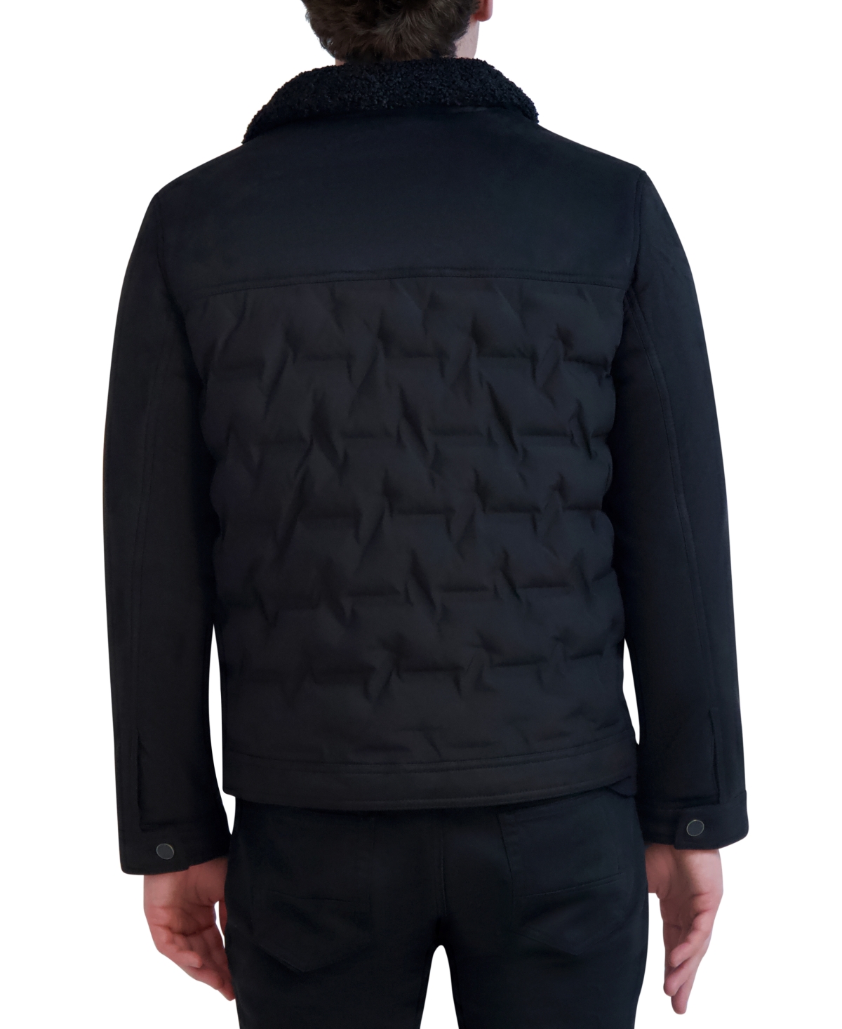 Karl Lagerfeld Men's Quilted Faux Fur Trim Trucker Jacket In Black