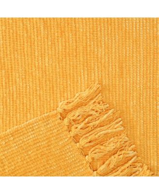 Premium Soft Golden Chenille Knitted Textured Decorative Throw Blanket - Elegant Lightweight Luxury Fuzzy Cozy Decor with Tassels 50x65 Inche