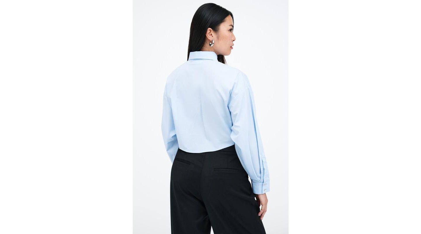 Женская рубашка Marcella Ezra Cropped-Back Cotton Poplin Button-Up with Dolman Sleeves, цвет: Светлый синий — фото 2