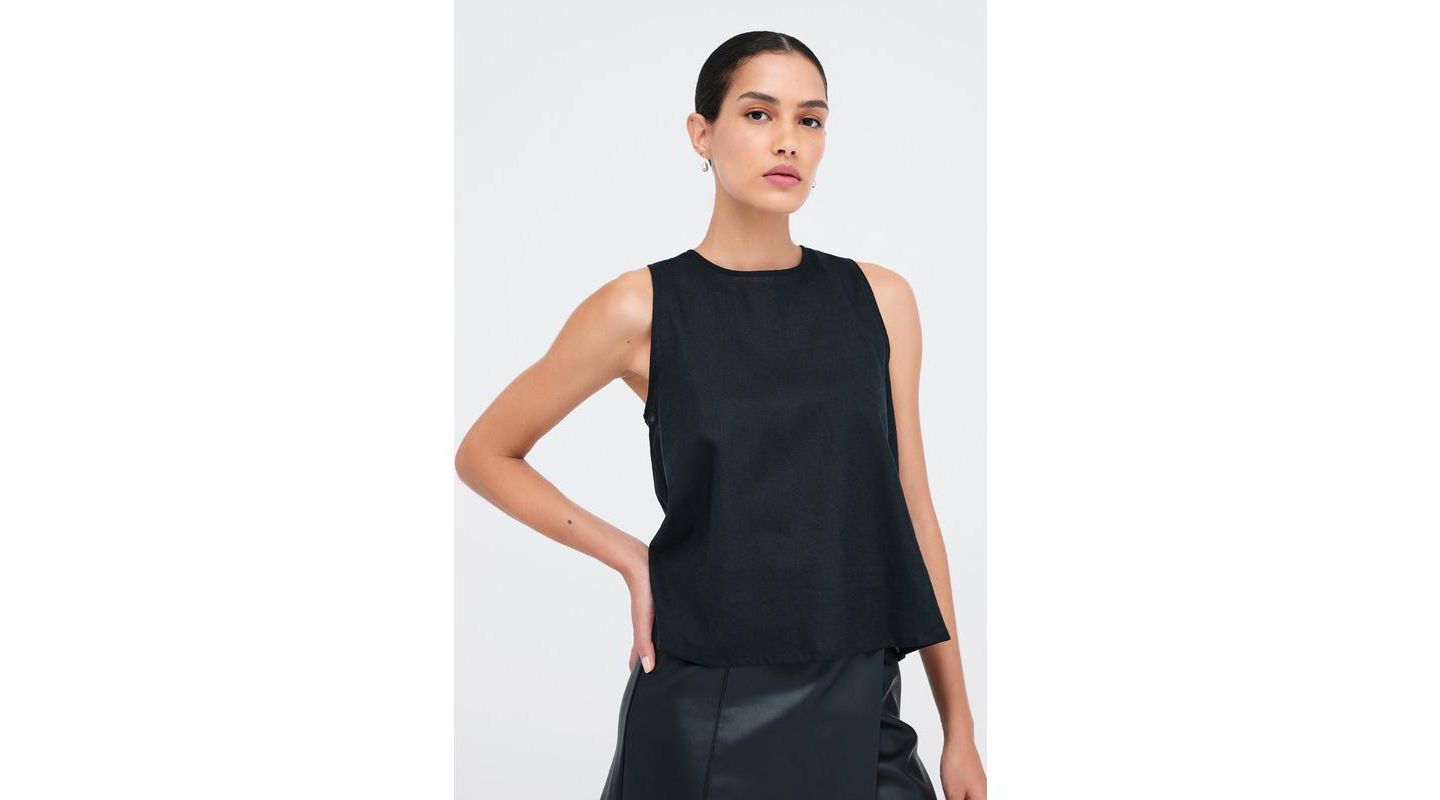 Женский топ Marcella McKinley Sheer Linen Sleeveless A-Line with Back Zip, цвет: Чёрный — фото 2