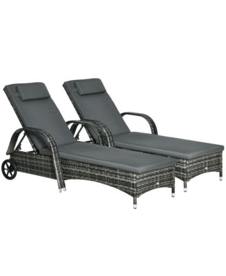 Outdoor PE Rat Sun Bathing Chair w/ Cushion & Pillow