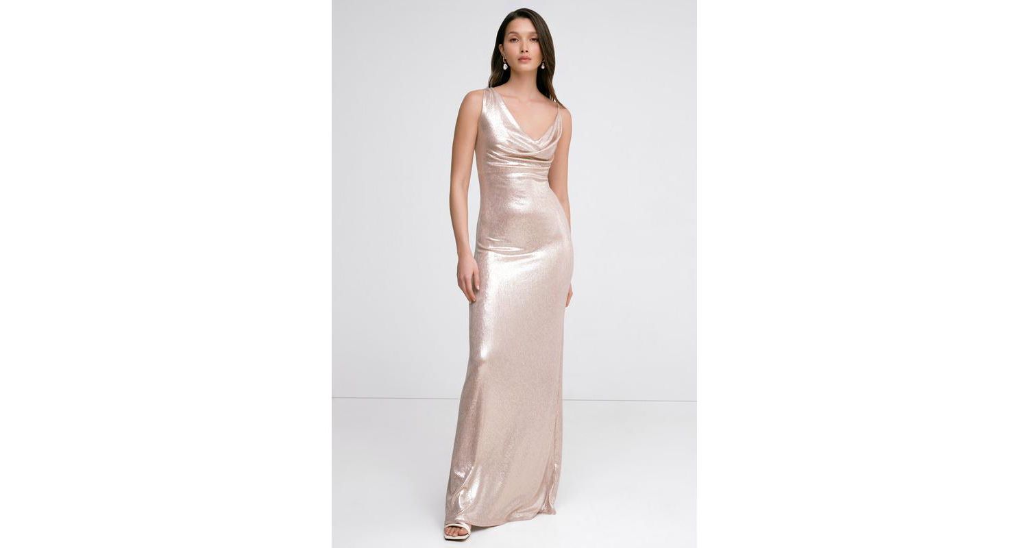 Women's Liberty Metallic Asymmetric-Neckline Column Evening Gown