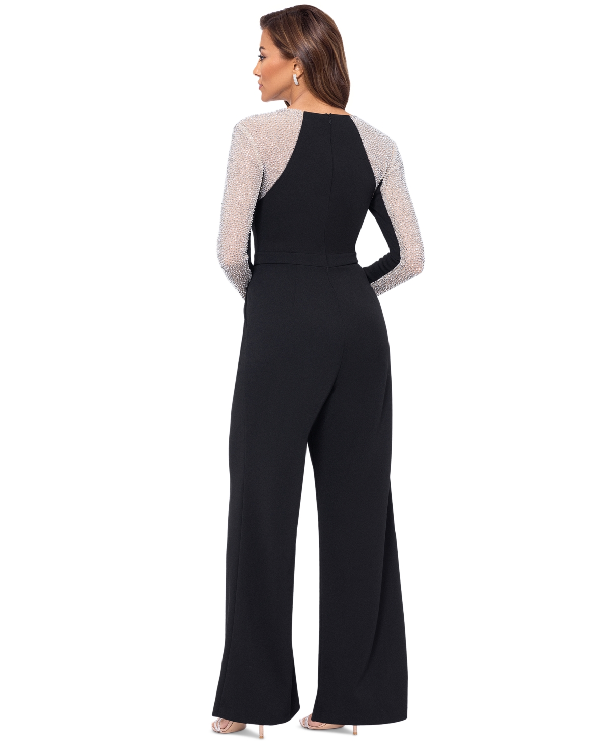 Xscape Women's Embellished Colorblocked Jumpsuit -Nude/Silver