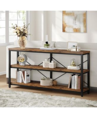 55-Inch Industrial Sofa Table, 3-Tier Console Table with Metal Frame and Open Shelves