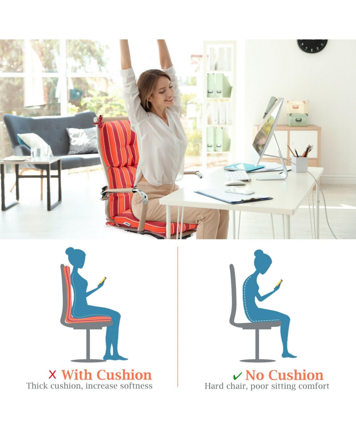 Skonyon Tufted Patio High Back Chair Cushion with Non-Slip String Ties