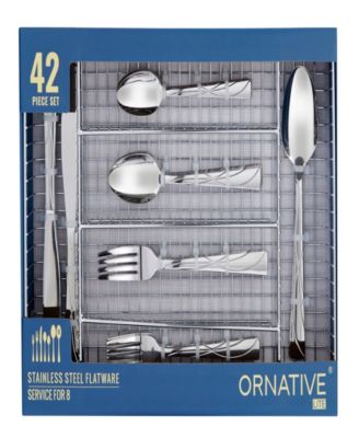 Jara Mirror 42 Piece Flatware Set with Wire Caddy, Service for 8 
