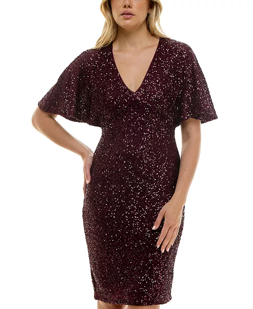 women's short-sleeve sequined shift dress