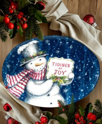Snowman Greetings Oval Serving Platter