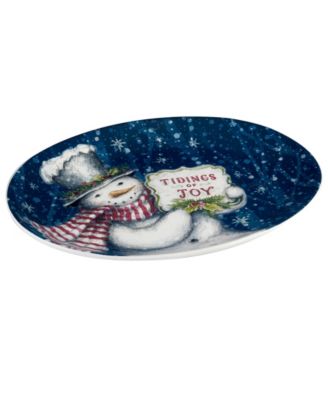 Snowman Greetings Oval Serving Platter