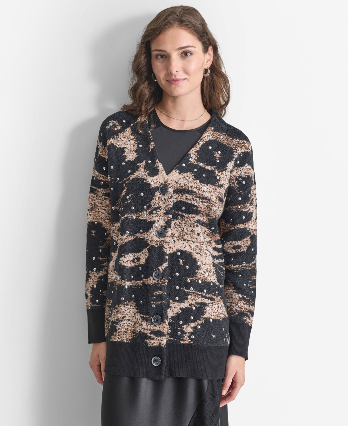 Dkny Oversize Studded Sweater In Blk,truffl