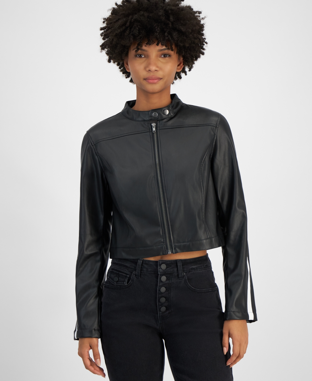 Tinseltown Juniors' Faux-Leather Long-Sleeve Moto Jacket
